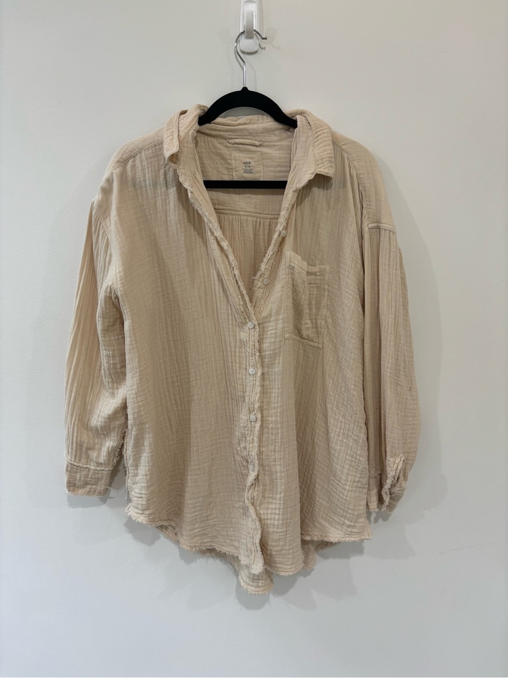 Aerie Oversized Cotton Gauze Button Down Top Long Sleeves